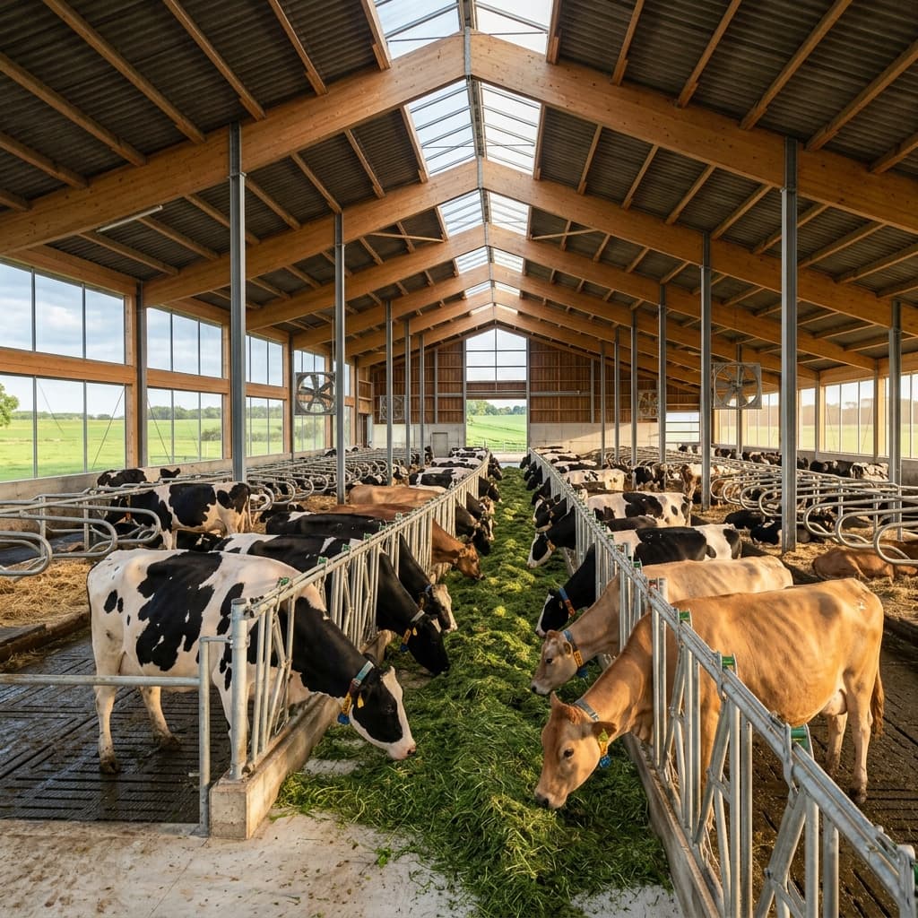 Cows inside dairy farm