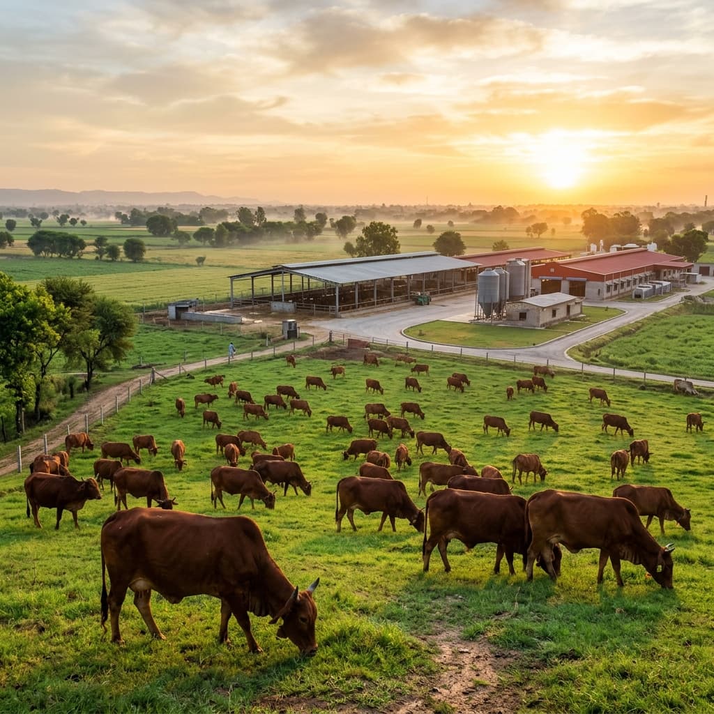 Healthy cows grazing on pasture